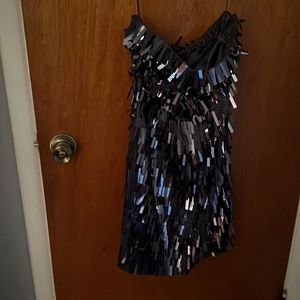 Express Black Strapless Sequin Fringe Dress